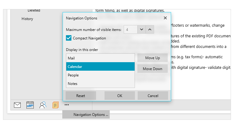 WPF OfficeNavigationBar Control Navigation Options Window